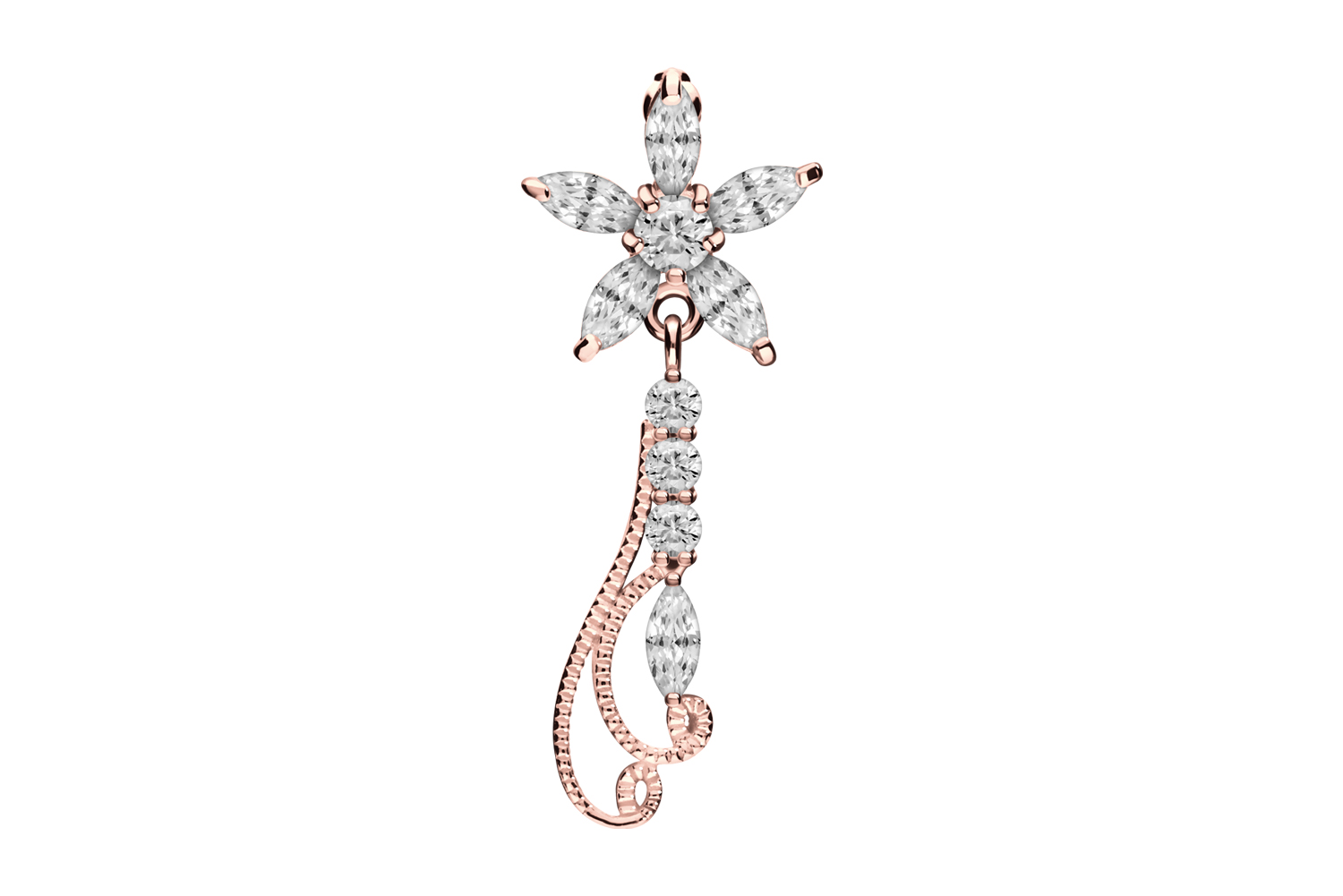 Titan Bananabell Piercing mit 925er Silber-Design KRISTALLBLUME + ANHÄNGER